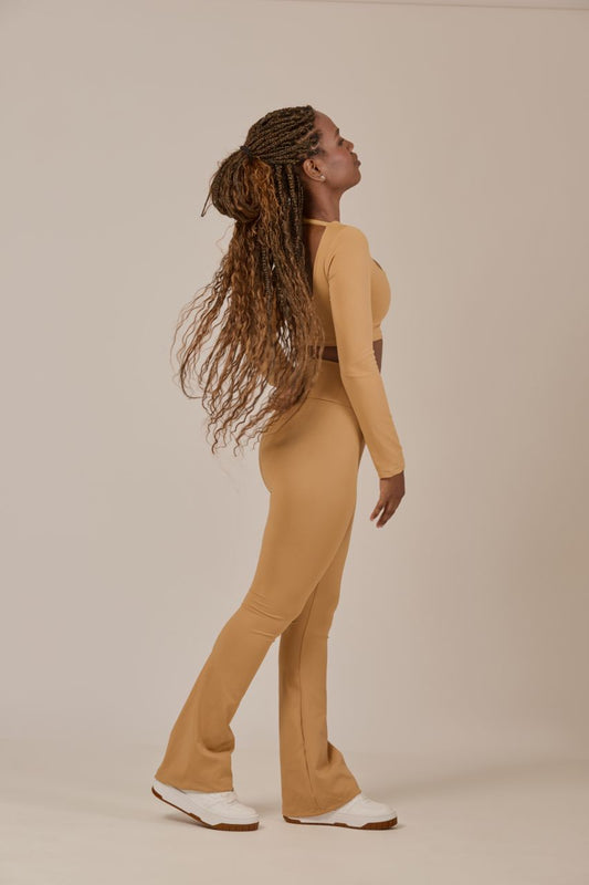 High-Rise Flare Leggings Beige